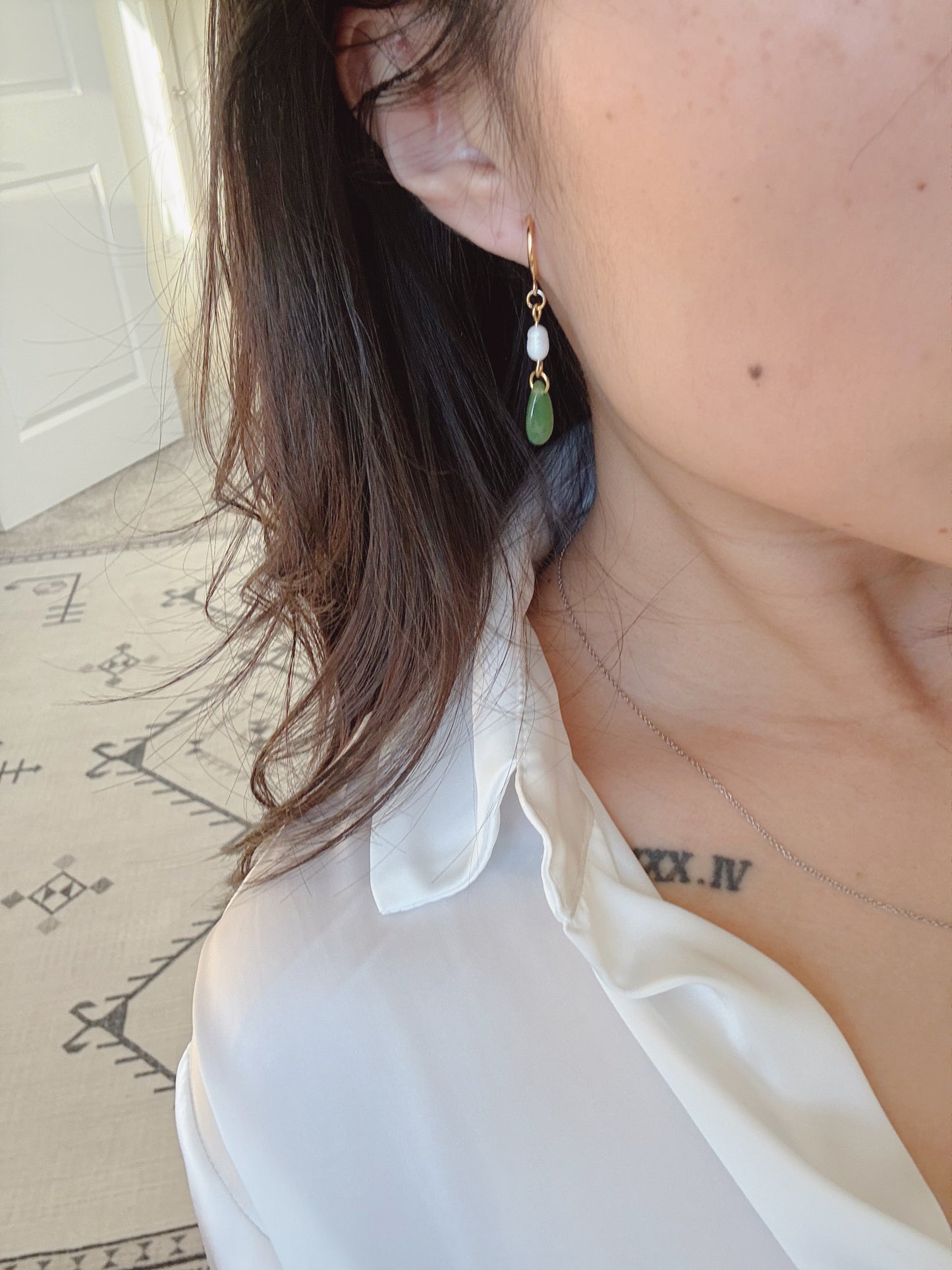 Glass Jade Pearl Drop Earrings