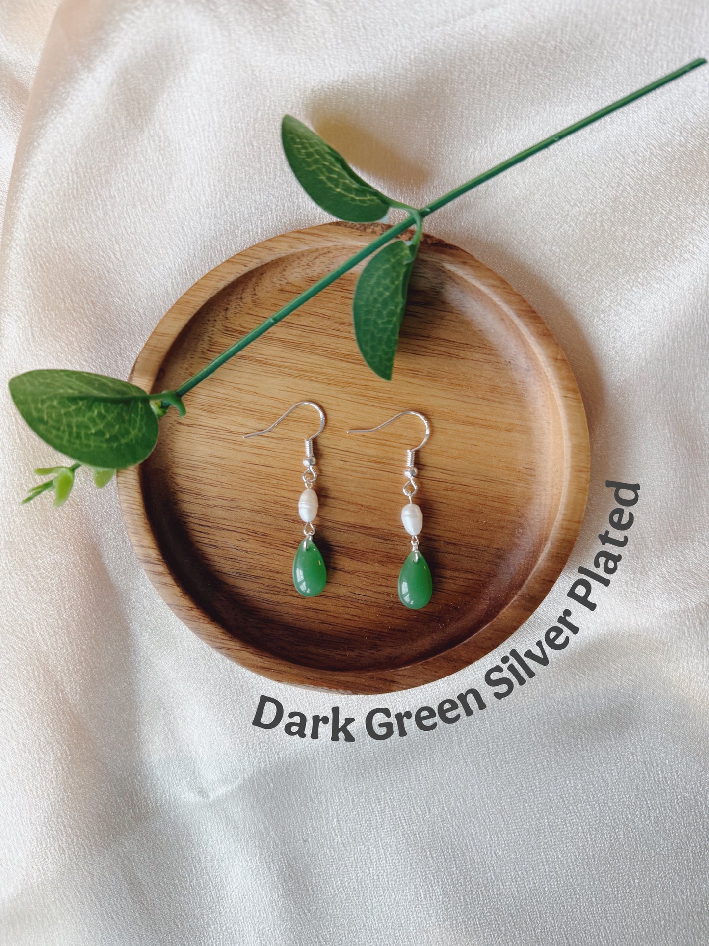 Glass Jade Pearl Drop Earrings