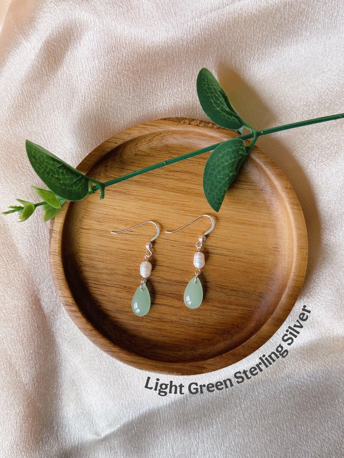 Glass Jade Pearl Drop Earrings