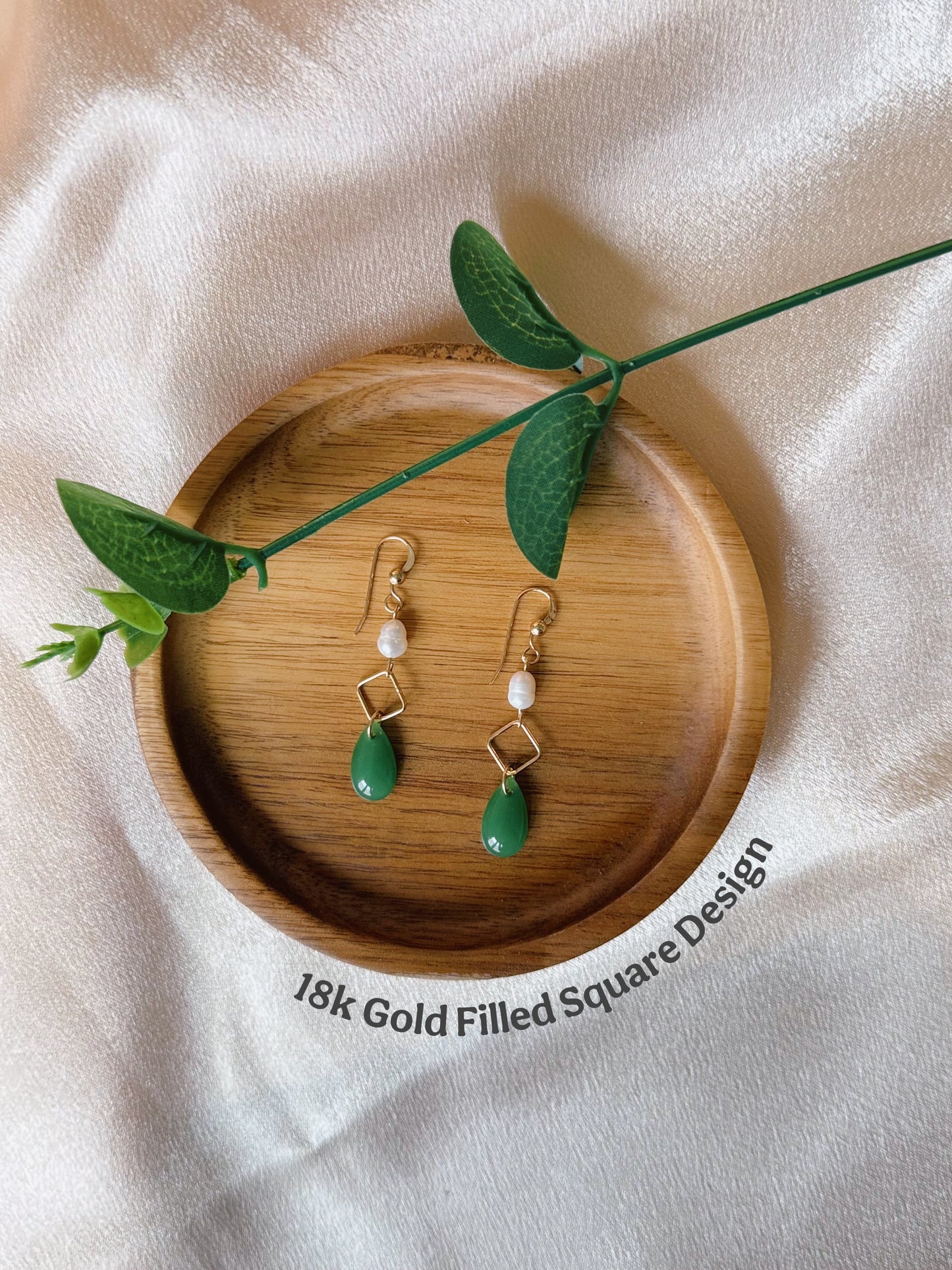 Glass Jade Pearl Drop Earrings