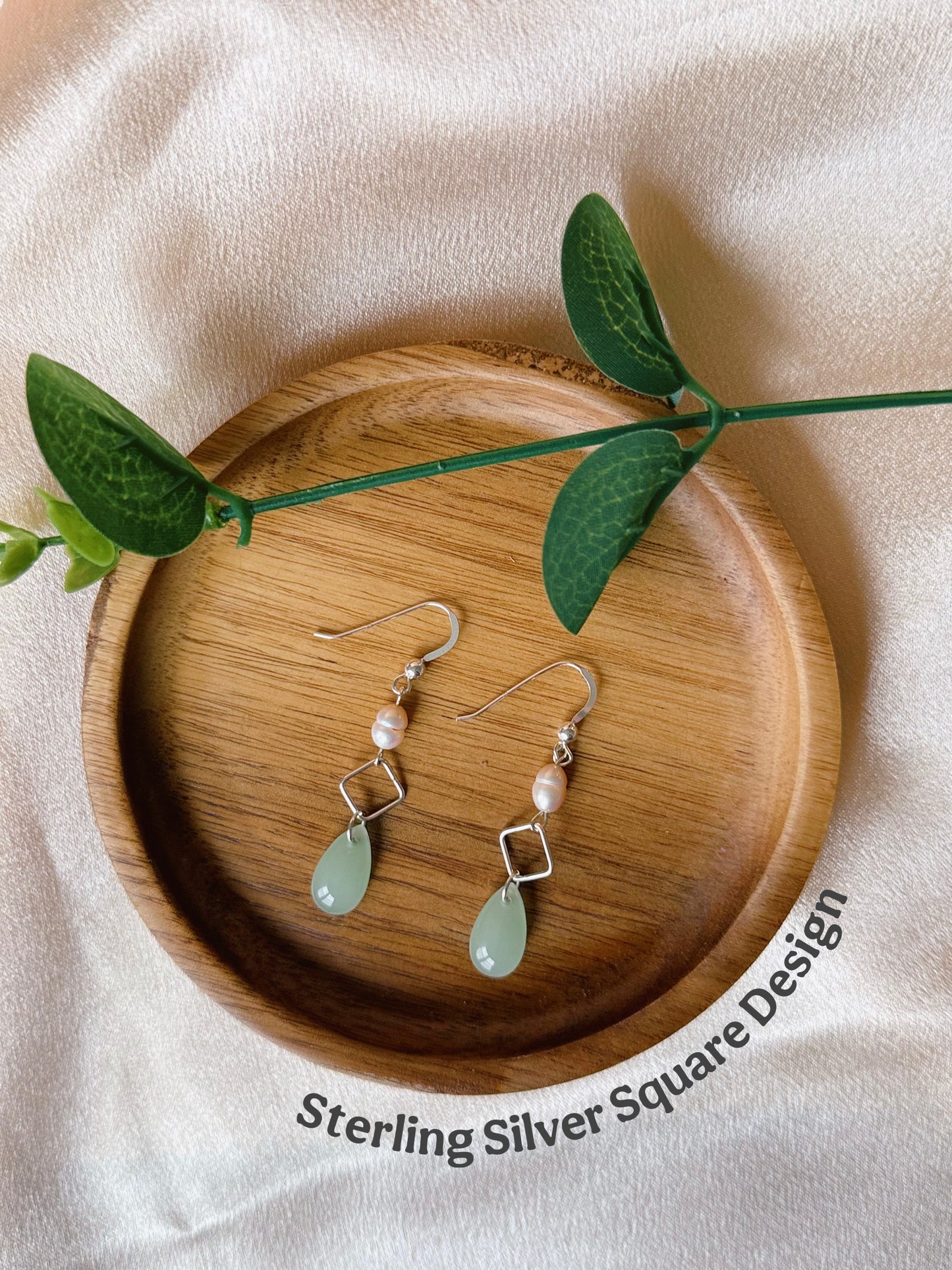 Glass Jade Pearl Drop Earrings