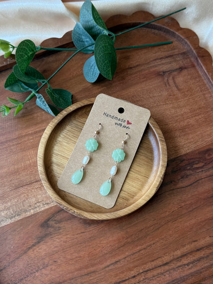 Glass Jade Pearl Drop Earrings