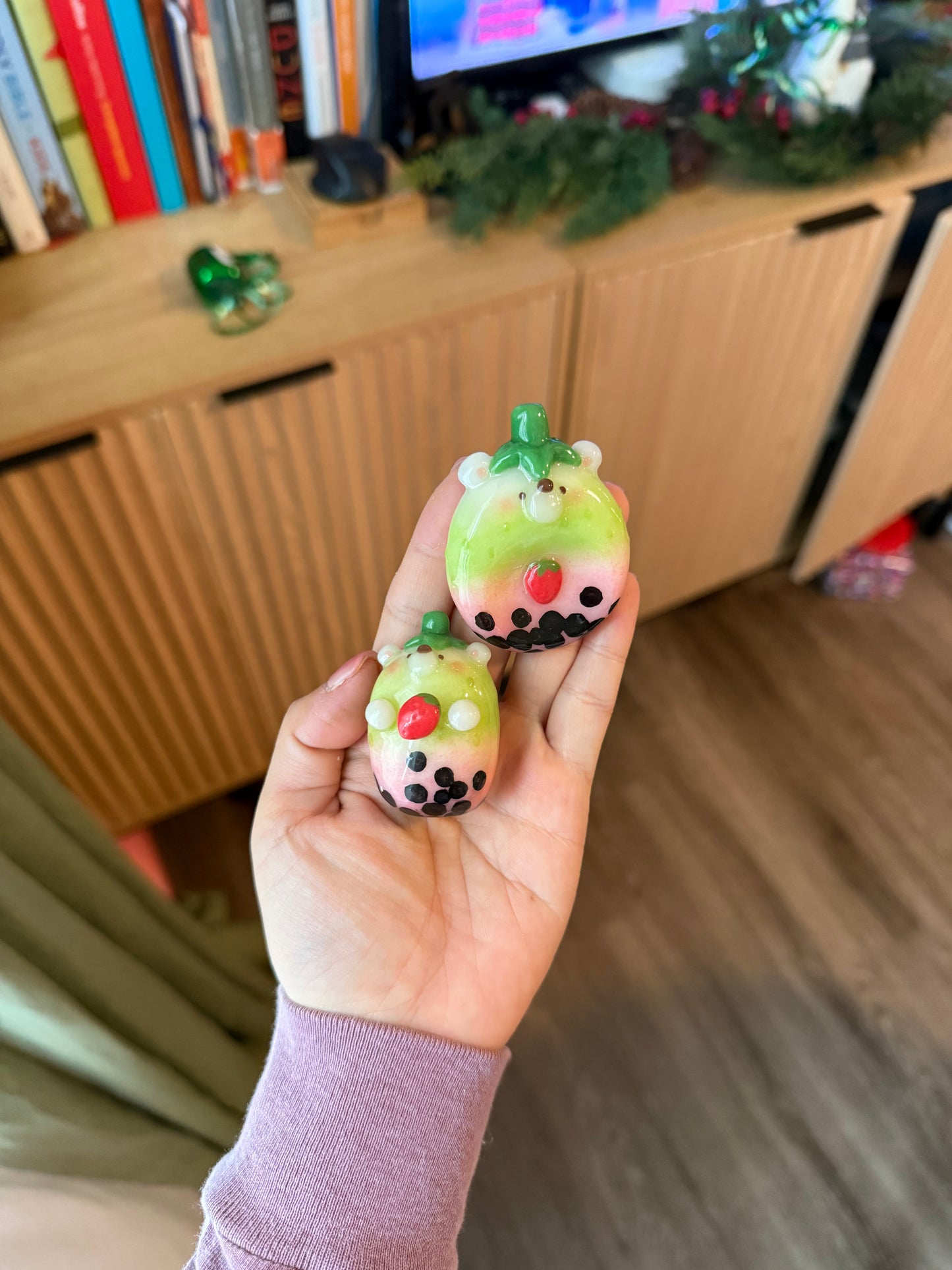 Strawberry Matcha Boba Bear | Spinner | Worrystone