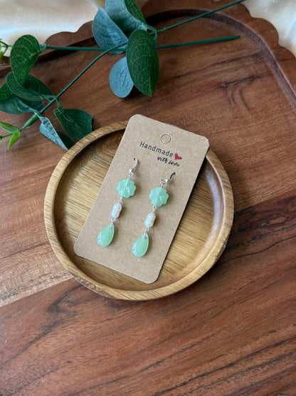 Glass Jade Pearl Drop Earrings