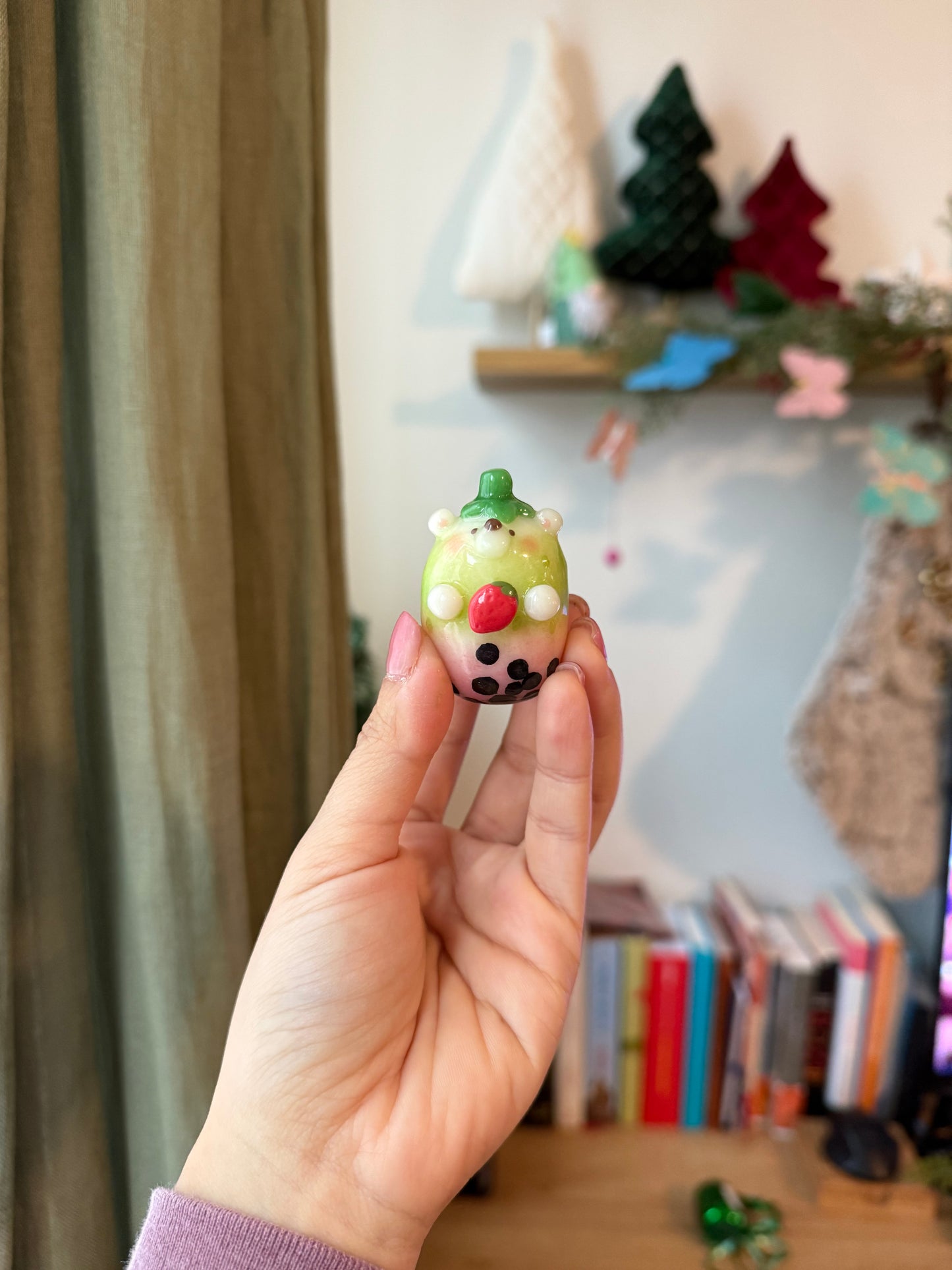 Strawberry Matcha Boba Bear | Spinner | Worrystone