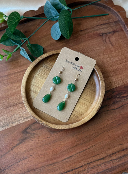 Glass Jade Pearl Drop Earrings