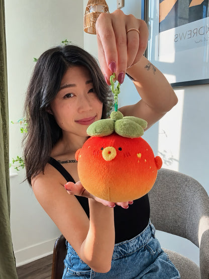 4” Persimmon Puffy Fish Plushy Bag Charm | Stuffed Animal with Clip | Backpack Charm