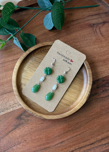 Glass Jade Pearl Drop Earrings