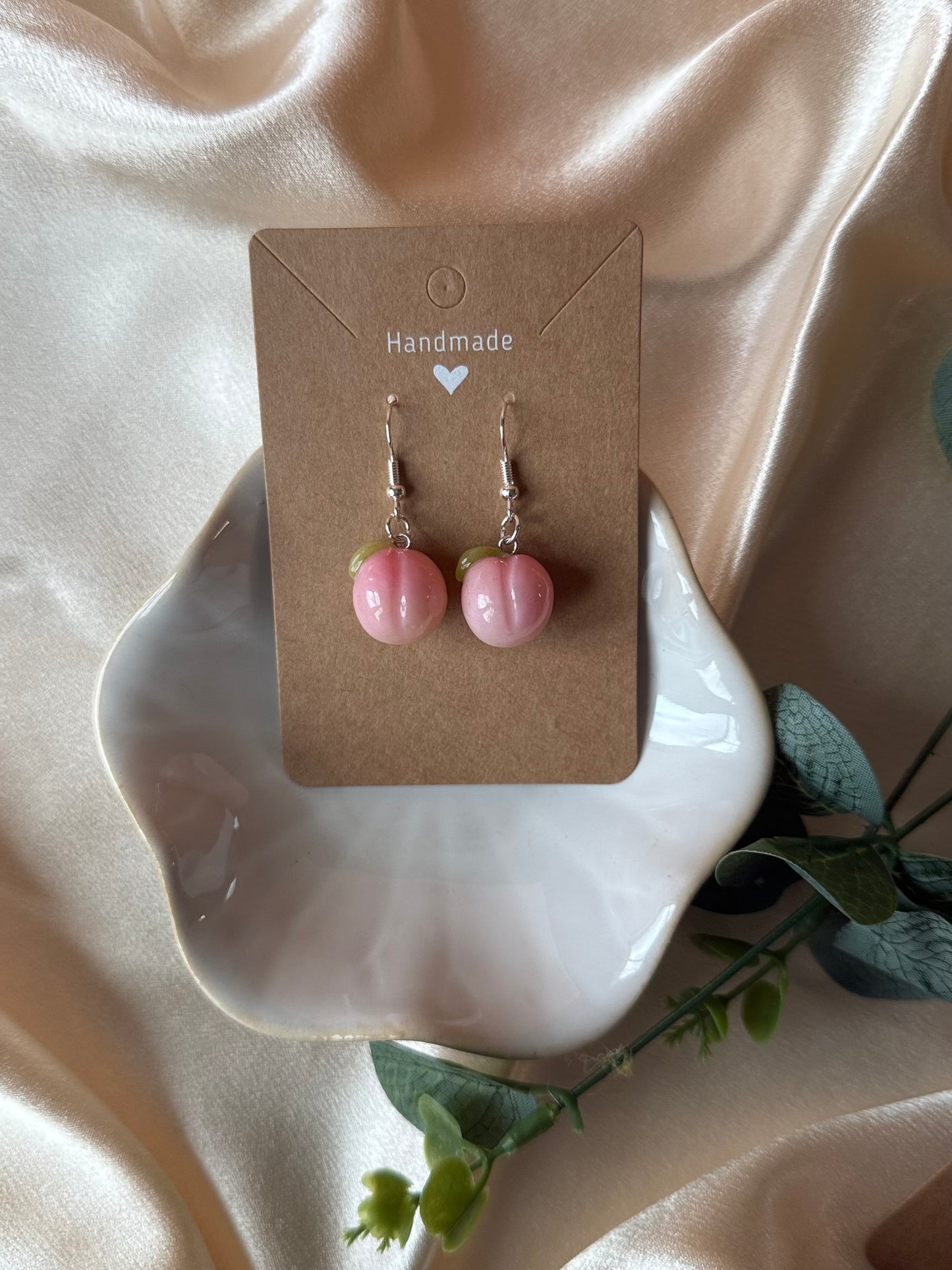 White Peach Earrings, Necklace & Phone Charm